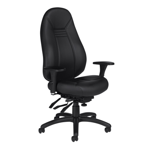 High Back Comfort Chair, Leather, Black, 300 lbs. Capacity Equipment World