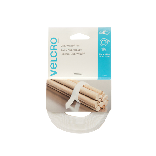 One-Wrap&reg; Fastener Tape, Hook & Loop, 12' x 3/4", Self-Grip, White Equipment World