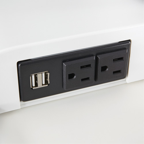 Bureau &eacute;lectrique assis/debout Soar avec bras d&eacute;cran double, Mod&egrave;le de bureau, 37-1/4" h x 27-3/4" la x 22" p, Blanc Equipment World