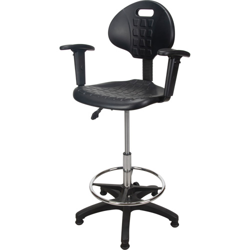 Heavy-Duty Ergonomic Stool with Adjustable Arm Rests, Stationary, Adjustable, 39" - 48", Polyurethane Seat, Black Equipment World
