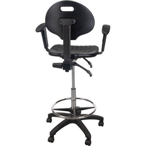 Heavy-Duty Ergonomic Stool with Adjustable Arm Rests & Nylon Stem Casters, Mobile, Adjustable, 39" - 48", Polyurethane Seat, Black Equipment World
