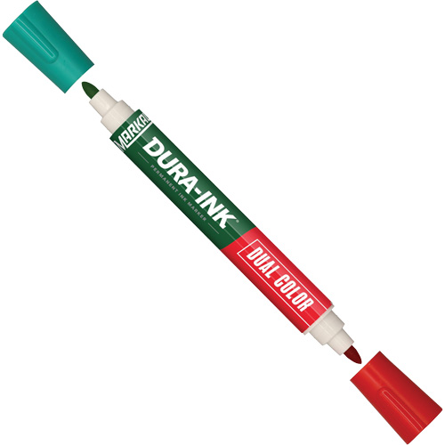 Markal&reg; Dura-Ink&reg; Dual Colour Permanent Ink Marker, Green/Red, Bullet Tip Equipment World