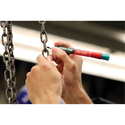 Markal&reg; Dura-Ink&reg; Dual Colour Permanent Ink Marker, Green/Red, Bullet Tip Equipment World