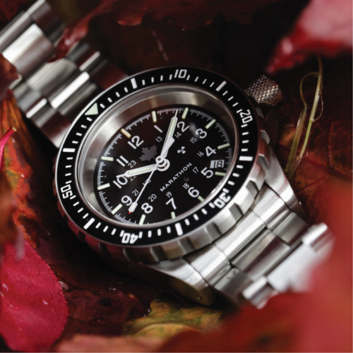 Grande montre automatique de plong&eacute;e avec feuille d'&eacute;rable gris et bracelet en acier inoxydable, Num&eacute;rique, &agrave; piles, 41 mm, Argent Equipment World