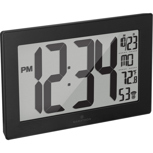 Self-Setting & Self-Adjusting Wall Clock with Stand, Digital, Battery Operated, Black Equipment World