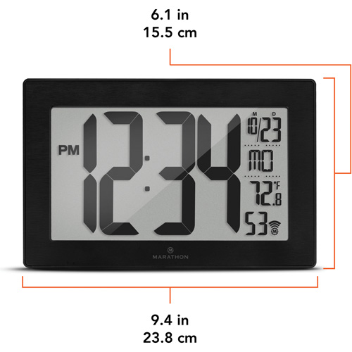 Self-Setting & Self-Adjusting Wall Clock with Stand, Digital, Battery Operated, Black Equipment World