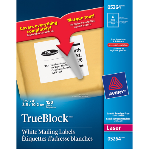 TrueBlock Laser Shipping Labels, 3-1/3" W x 4" L, White Equipment World