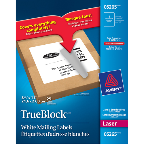TrueBlock Laser Shipping Labels, 11" W x 8.5" L, White Equipment World