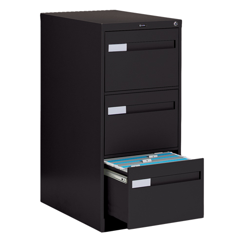 Vertical Filing Cabinet with Recessed Drawer Handles, 3 Drawers, 18.15" W x 26.56" D x 40" H, Black Equipment World