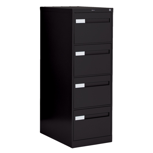 Vertical Filing Cabinet with Recessed Drawer Handles, 4 Drawers, 18.15" W x 26.56" D x 52" H, Black Equipment World