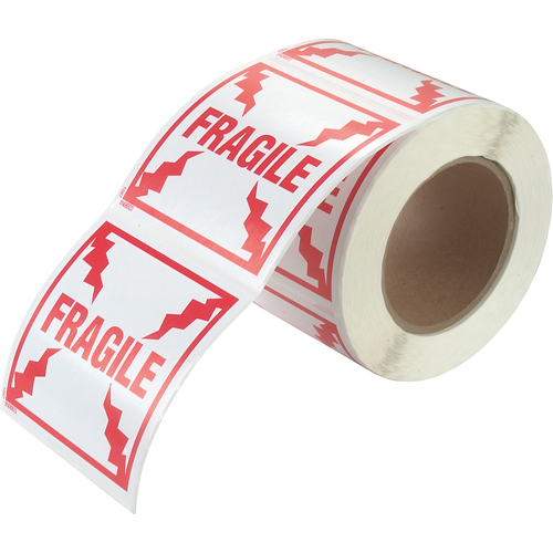 "Fragile" Special Handling Labels, 4" L x 4" W, Red on White Equipment World