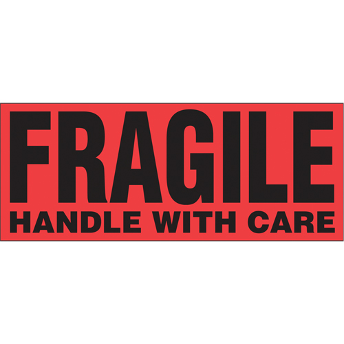 "Fragile Handle with Care" Special Handling Labels, 5" L x 2" W, Black on Red Equipment World