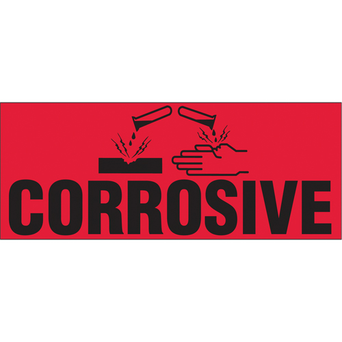 "Corrosive" Special Handling Labels, 5" L x 2" W, Black on Red Equipment World