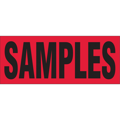 "Samples" Special Handling Labels, 5" L x 2" W, Black on Red Equipment World