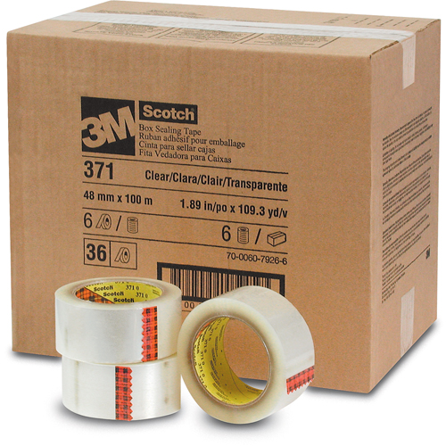 Scotch&reg; Box Sealing Tapes 371, Hot Melt Adhesive, 2 mils, 48 mm (1-22/25") x 100 m (328') Equipment World