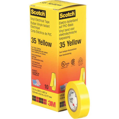 Scotch&reg; 35 Colour Coded Tape, 12.7 mm (1/2") x 6.1 m (20'), Yellow, 7 mils Equipment World