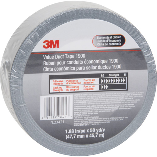 1900 Value Duct Tape, 5.8 mils, Silver, 48 mm (2") x 5.7 m (18.7') Equipment World