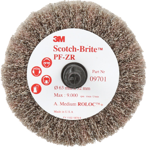 Scotch-Brite Roloc Cut and Polish Flap Brush, PF-ZR, Aluminum Oxide, Medium Grit, 2-1/2" x 1-1/4" Equipment World