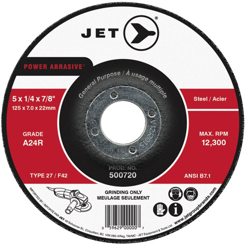A24R Power Abrasive Grinding Wheel, 4-1/2" x 1/4", 7/8" Arbor, Type 27 Equipment World