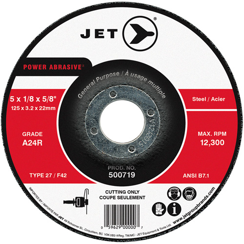 Power Abrasive Cut-Off Wheel, 5" x 1/8", 7/8" Arbor, Type 27, 12300 RPM Equipment World
