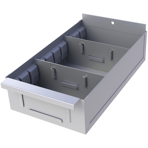 Interlok Boltless Shelving Shelf Box, Steel, 5-5/8" W x 12" D x 2-3/4" H, Light Grey Equipment World