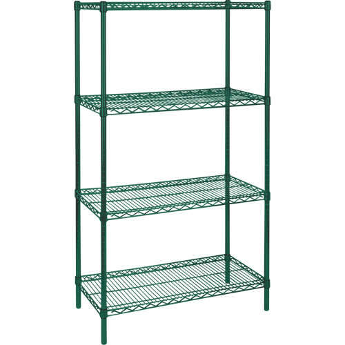 Heavy-Duty Green Epoxy Finish Wire Shelving, 4 Tiers, 36" W x 63" H x 24" D Equipment World