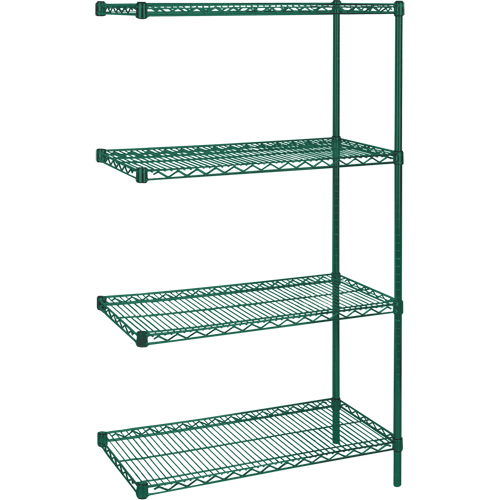 Heavy-Duty Green Epoxy Finish Wire Shelving, Add-On Kit, 4 Tiers, 36" W x 63" H x 24" D Equipment World
