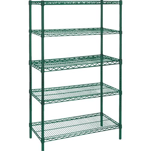 Heavy-Duty Green Epoxy Finish Wire Shelving, 5 Tiers, 36" W x 86" H x 24" D Equipment World