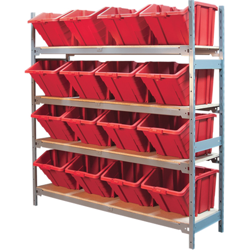Wide Span Shelving with Jumbo Plastic Bins, Steel, Boltless, 800 lbs. Capacity, 66" W x 72" H x 18" D Equipment World