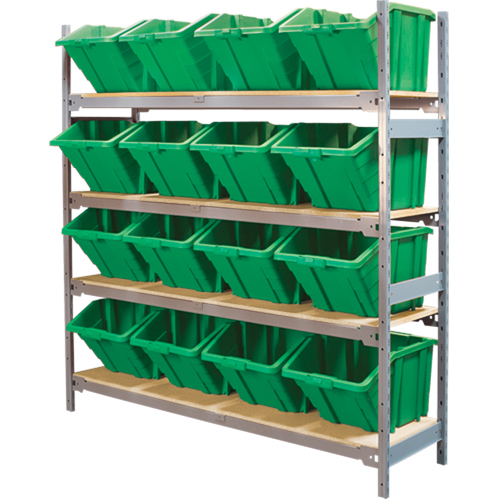 Wide Span Shelving with Jumbo Plastic Bins, Steel, Boltless, 800 lbs. Capacity, 66" W x 72" H x 18" D Equipment World