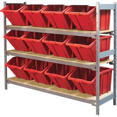 Wide Span Shelving with Jumbo Plastic Bins, Steel, Boltless, 800 lbs. Capacity, 66" W x 60" H x 18" D Equipment World