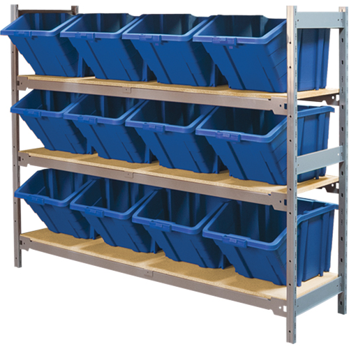 Wide Span Shelving with Jumbo Plastic Bins, Steel, Boltless, 800 lbs. Capacity, 66" W x 60" H x 18" D Equipment World