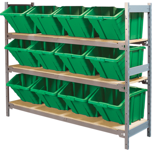 Wide Span Shelving with Jumbo Plastic Bins, Steel, Boltless, 800 lbs. Capacity, 66" W x 60" H x 18" D Equipment World