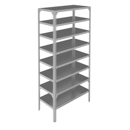 Shelving Unit, Galvanized Steel, Slotted Angle, 400 lbs. Capacity, 36" W x 96" H x 12" D Equipment World