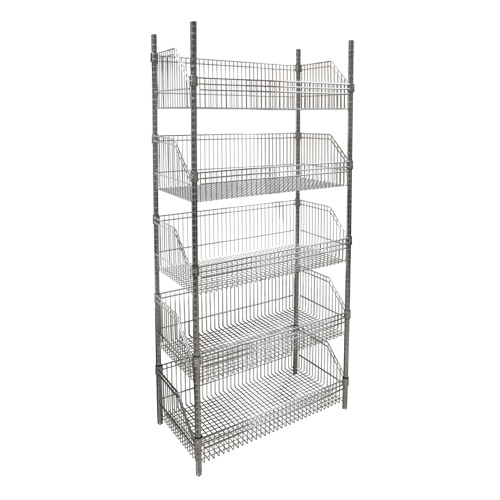 Wire Basket Shelving Unit, 5 Tiers, 48" W x 74" H x 24" D Equipment World