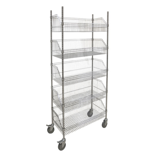 Wire Basket Shelving Cart, 5 Tiers, 36" W x 80" H x 18" D Equipment World