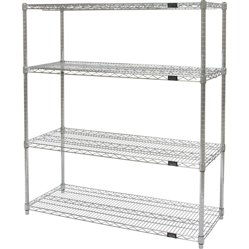 Heavy-Duty Chromate Wire Shelving, 4 Tiers, 30" W x 54" H x 14" D Equipment World