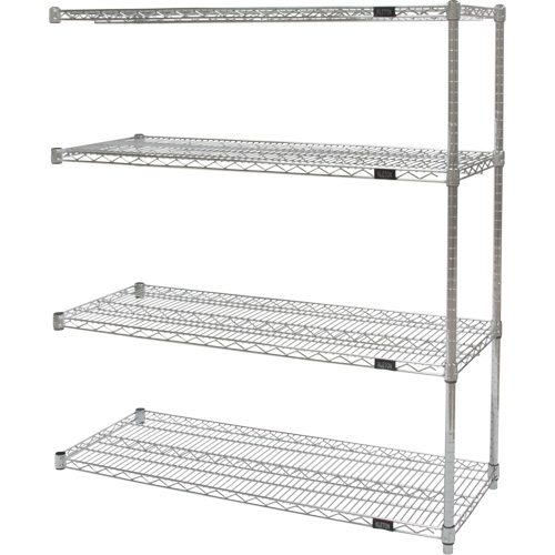 Heavy-Duty Chromate Wire Shelving, Add-On Kit, 4 Tiers, 36" W x 54" H x 24" D Equipment World