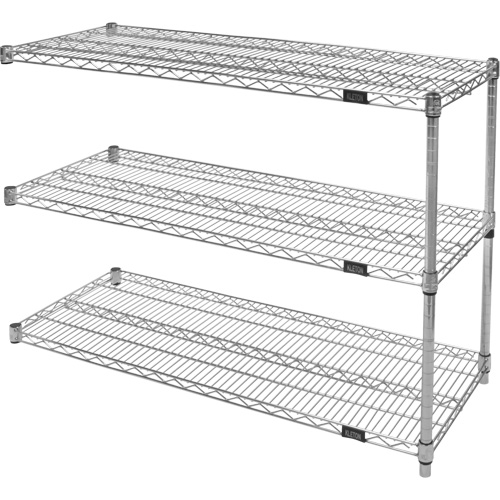 Heavy-Duty Chromate Wire Shelving, Add-On Kit, 3 Tiers, 60" W x 33" H x 24" D Equipment World