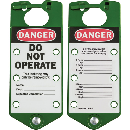 Labeled Lockout Hasps, Green Equipment World