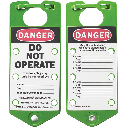 Labeled Lockout Hasps, Green Equipment World
