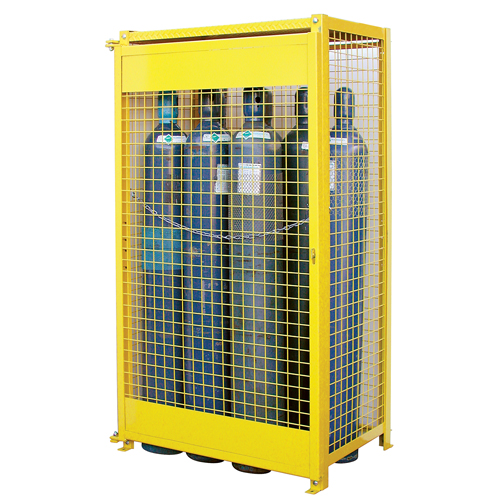 Gas Cylinder Cabinets, 10 Cylinder Capacity, 44" W x 30" D x 74" H, Yellow Equipment World