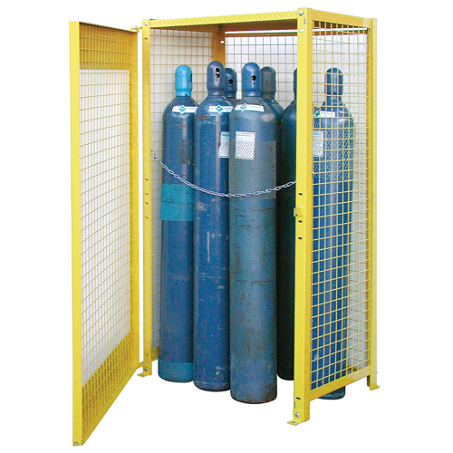 Gas Cylinder Cabinets, 10 Cylinder Capacity, 44" W x 30" D x 74" H, Yellow Equipment World