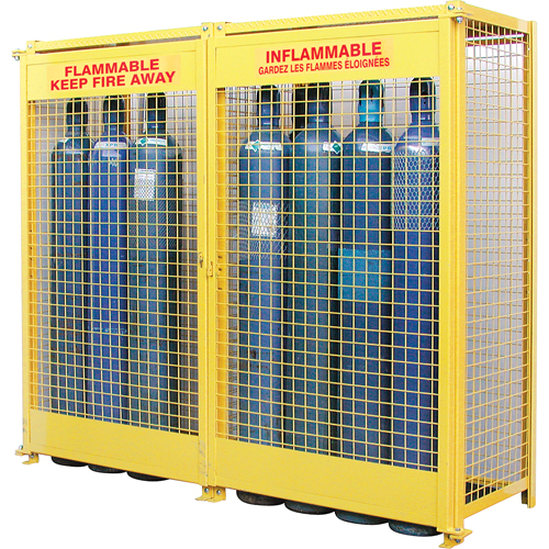 Gas Cylinder Cabinets, 20 Cylinder Capacity, 88" W x 30" D x 74" H, Yellow Equipment World