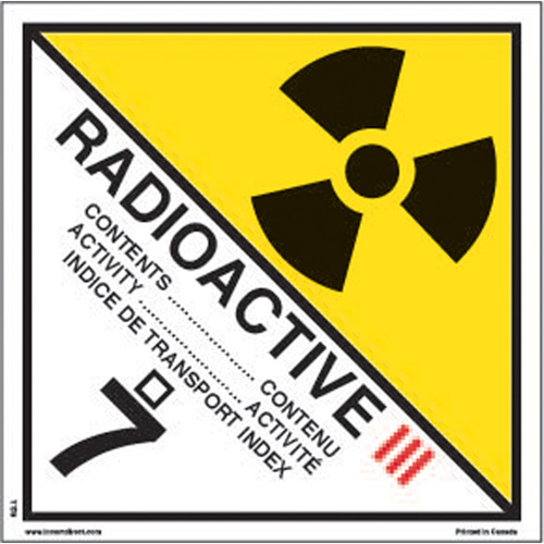 TDG Shipping Labels, Class 7, Radioactive III, Paper Equipment World
