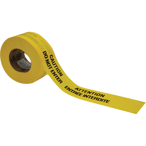 Barricade Tape, Bilingual, 3" W x 1000' L, 3.5 mils, Black on Yellow Equipment World