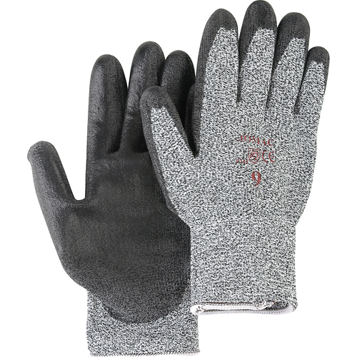 Salt & Pepper Knit Gloves With Black Palm Coating, Size Small/7, Polyurethane Coated, HPPE Shell, ANSI/ISEA 105 Level 2 Equipment World