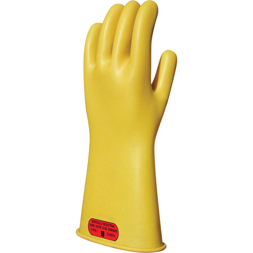 Yellow Natural Rubber Insulating Gloves, ASTM Class 0, Size 8, 14" L Equipment World