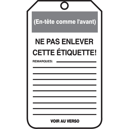 &eacute;tiquettes de verrouillage, Papier cartonn&eacute;, 3-1/8" la x 5-7/8" h, Français Equipment World