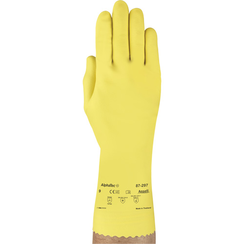 VersaTouch&reg; 297 Gloves, Size Medium/8, 12" L, Rubber Latex, Flock-Lined Inner Lining, 20-mil Equipment World